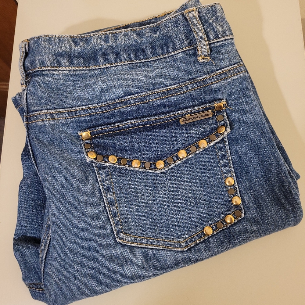 Michael Kors Jeans, Brass Beaded Pockets sz 12